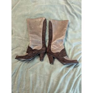 Joy Chen Women's Size 7 Brown Leather Heeled Boots Mid Calf Western Cowgirl